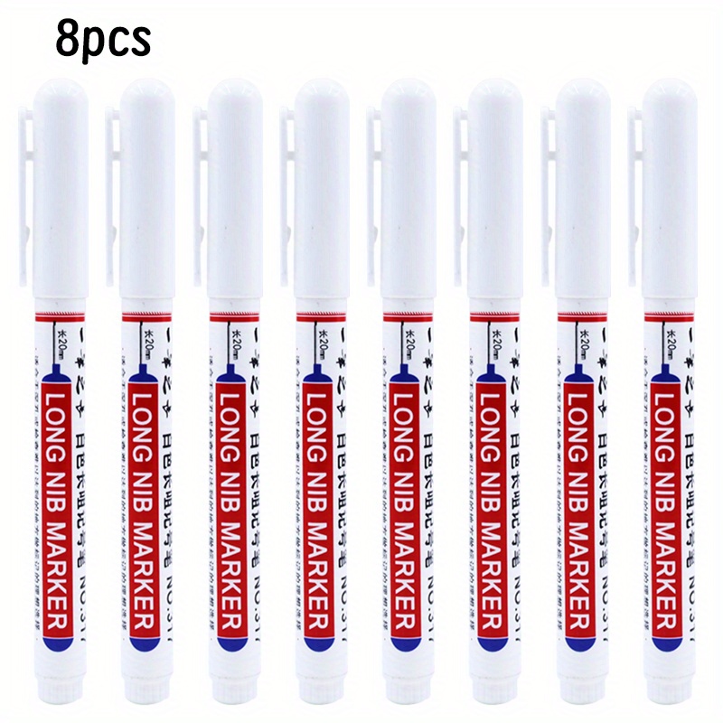 4/6/8pcs Long Headed 20mm White Permanent Marker Pens, Fine Tip, Non-toxic, Quick-, For Drawing, Graffiti,wood, And Highlighting Ideal For Creative Designs