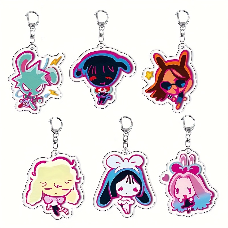 TEMU 6pcs Anime-themed Acrylic Keychains Compatible For Anime - Cute Chibi Characters, Durable Collectible Birthday Party Favors, Decorations & Gifts