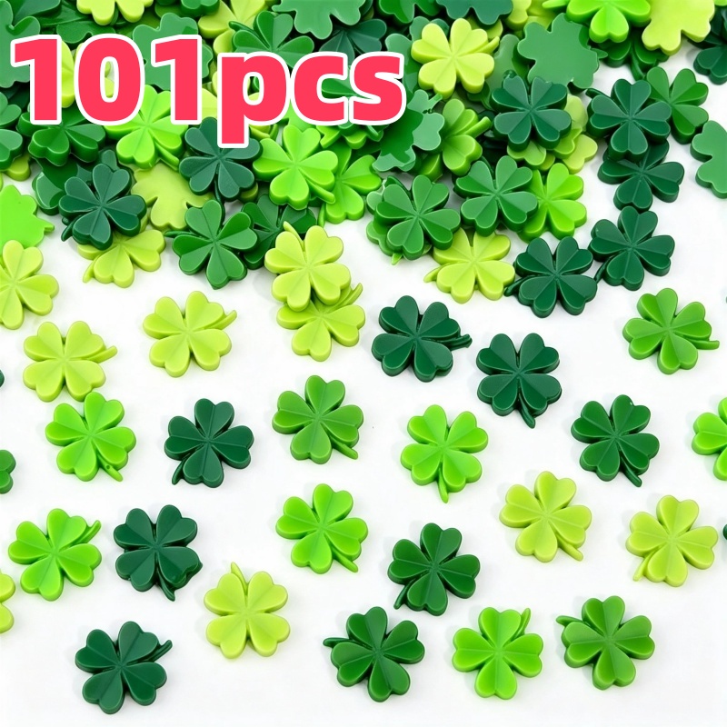 TEMU 51/101pcs Mixed Color Luminous Clover Plant Series Flat Bottom Nail Resin Decoration Is Suitable For Diy Nail, Phone Case, Hair Clip And Other