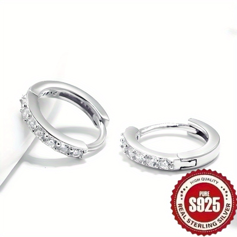 

1 Pair Elegant 925 Sterling Silver Rings, Simple , Round Hollow , Synthetic Zirconia Inlay, Shiny, Versatile, Ideal For & Gift-, Valentine's Day Gift, Temperament, Ins Fashion Inspired