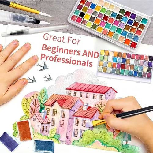 60 color 48 color pearlescent glitter watercolor painting set glitter gradient diy palette with a transparent case portable sturdy and durable a suitable to carry watercolor palette art supplies diy craft painting