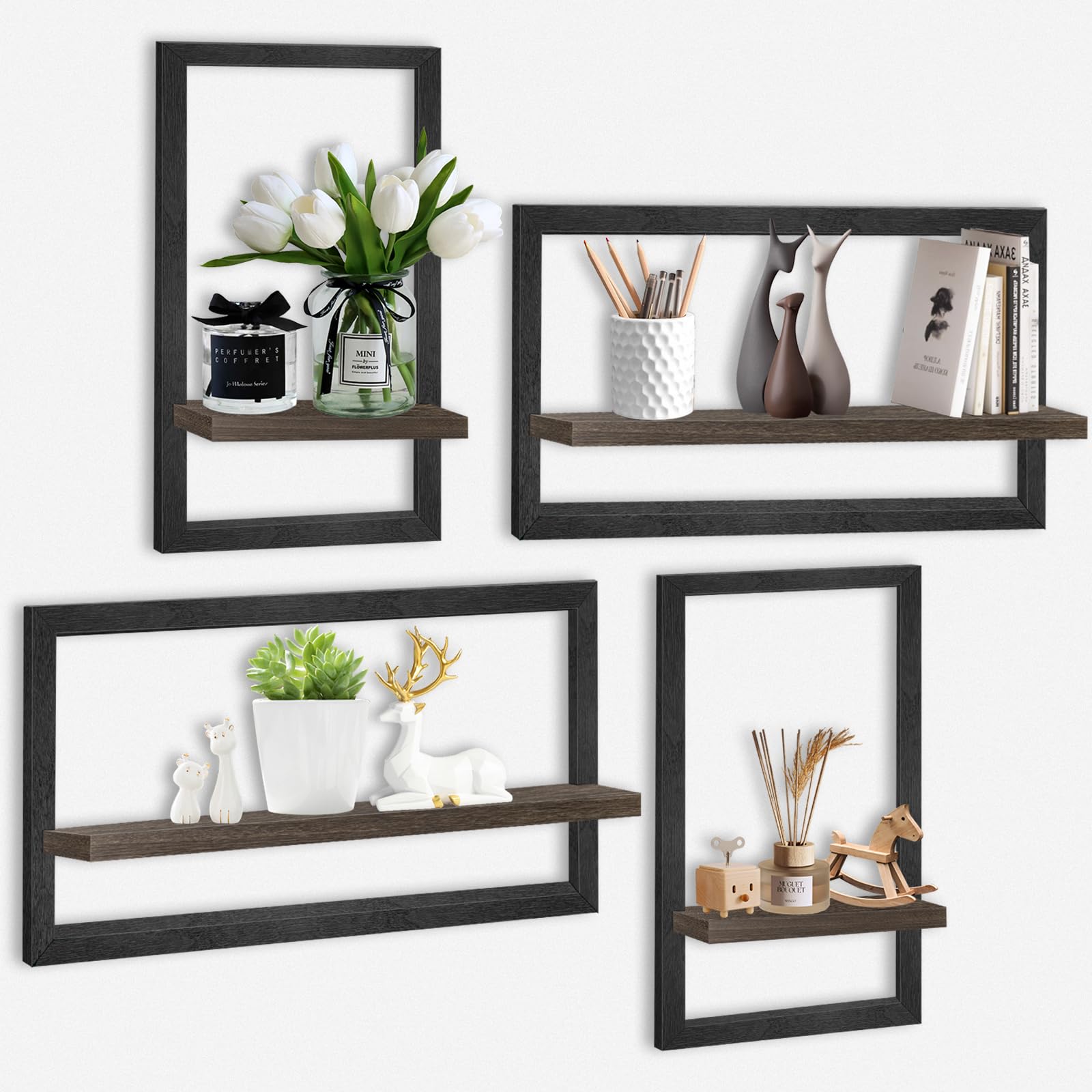 Set Of Mounted Shelves Made Of Wood Hanging Shelf For Storage And Decoration In Bathroom Room Bedroom Hallway Hotel And Other Indoor Spaces, Utility Racks
