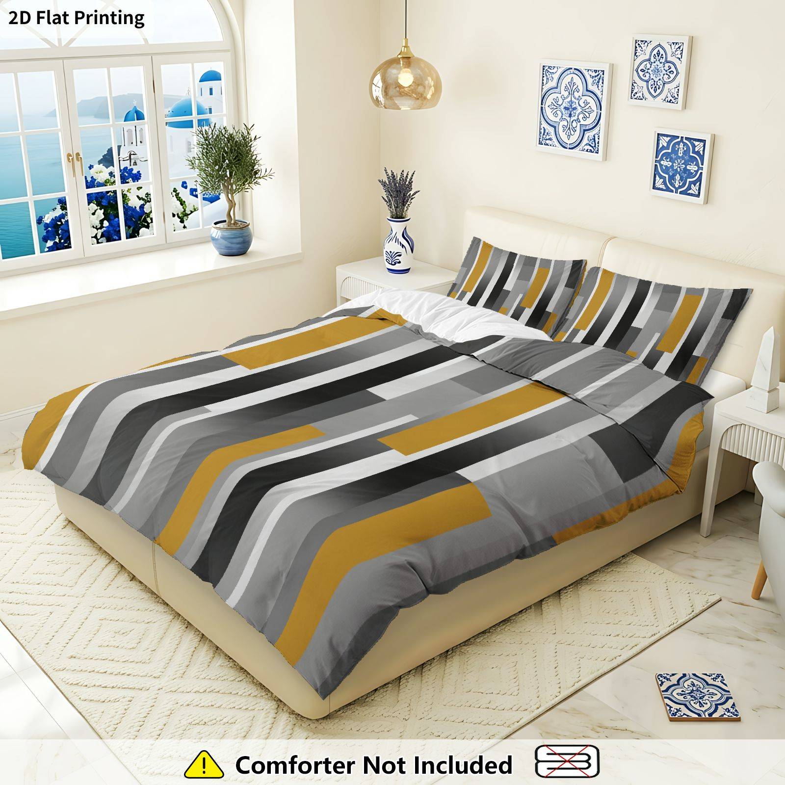 item picture 2d flat printing 3pcs duvet cover 1pc duvet cover and 2pcs pillowcases without filler geometric stripe winter bedding suitable for decoration