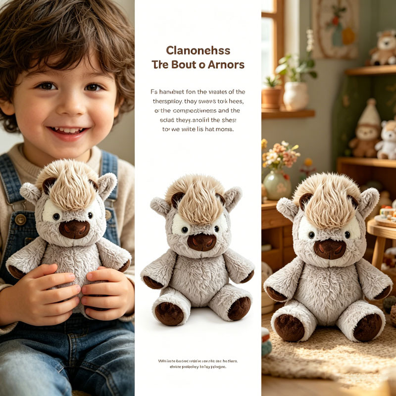 Running Gray Highland Cow Plush Toy