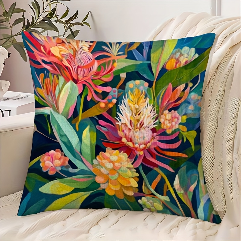 TEMU 1pc Australian Native Floral Pattern Pillowcase, Soft And Comfortable Polyester Short Plush Fabric, Single-sided Print, Pillow Insert Not