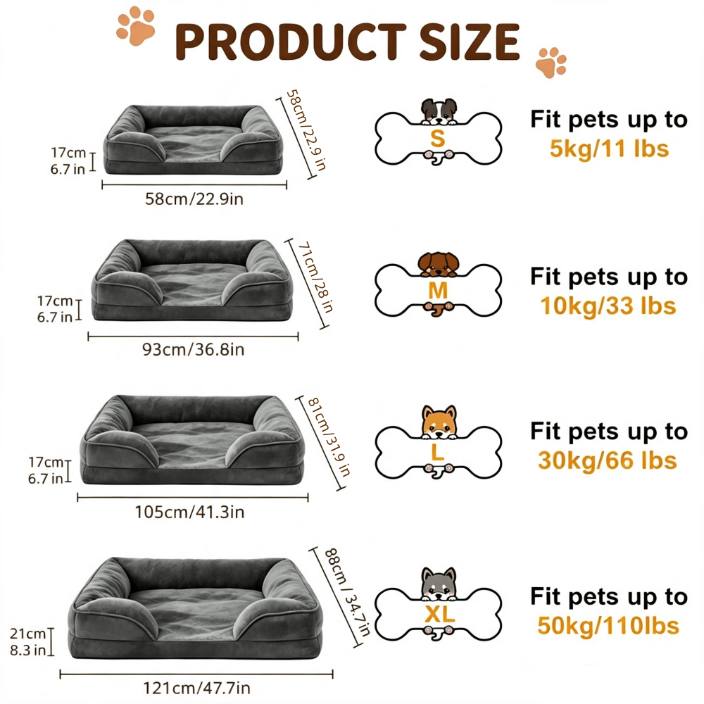 TEMU Orthopedic Xl Dog Sofa Bed With Memory Foam & Egg Crate Suitable For Medium/large Dogs, Removable Washable Cover, Non-slip Base, Raised Bolster
