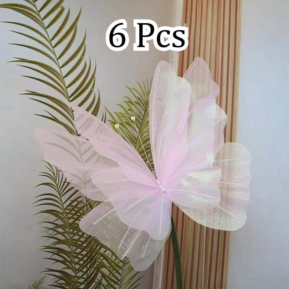 TEMU 6pcs Set Of Large Butterflies With Exquisite Pearl Accents, Featuring A Gentle And Elegant Design. Hung To Artificial Christmas Trees, Indoor