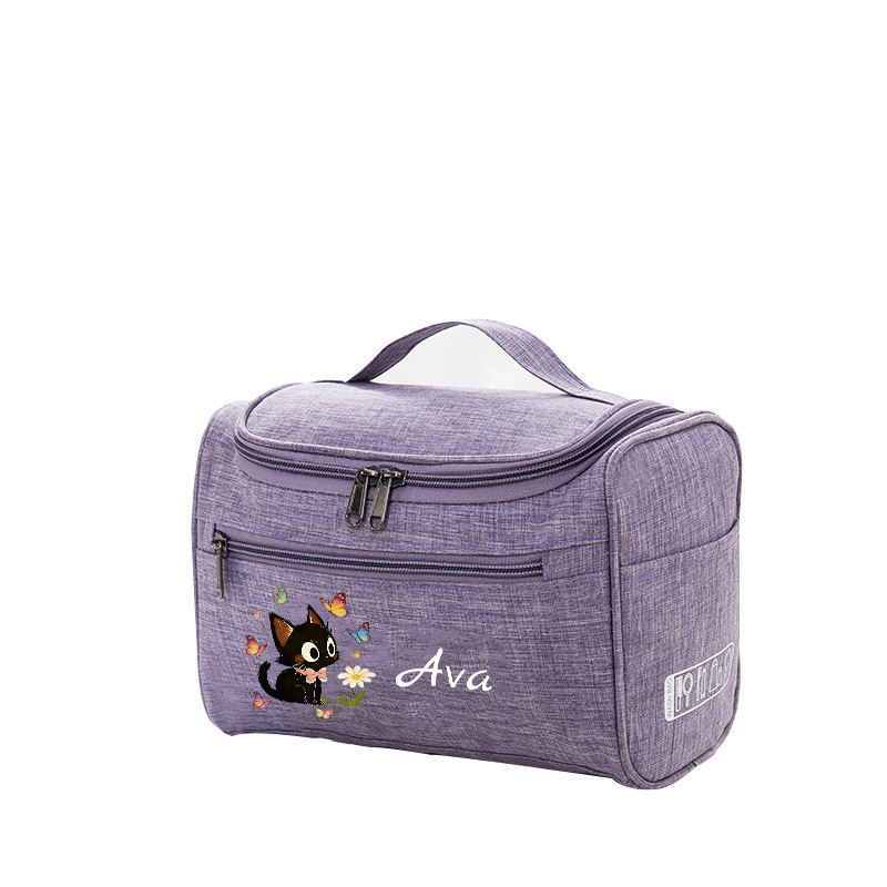 TEMU 2d Cute Black Cat And Toiletry Bag + Custom Name Pattern Toiletry Bag 25×14×18cm/9.8×5.5×7.1in Black Gray Blue Valentine's Day Birthday Season