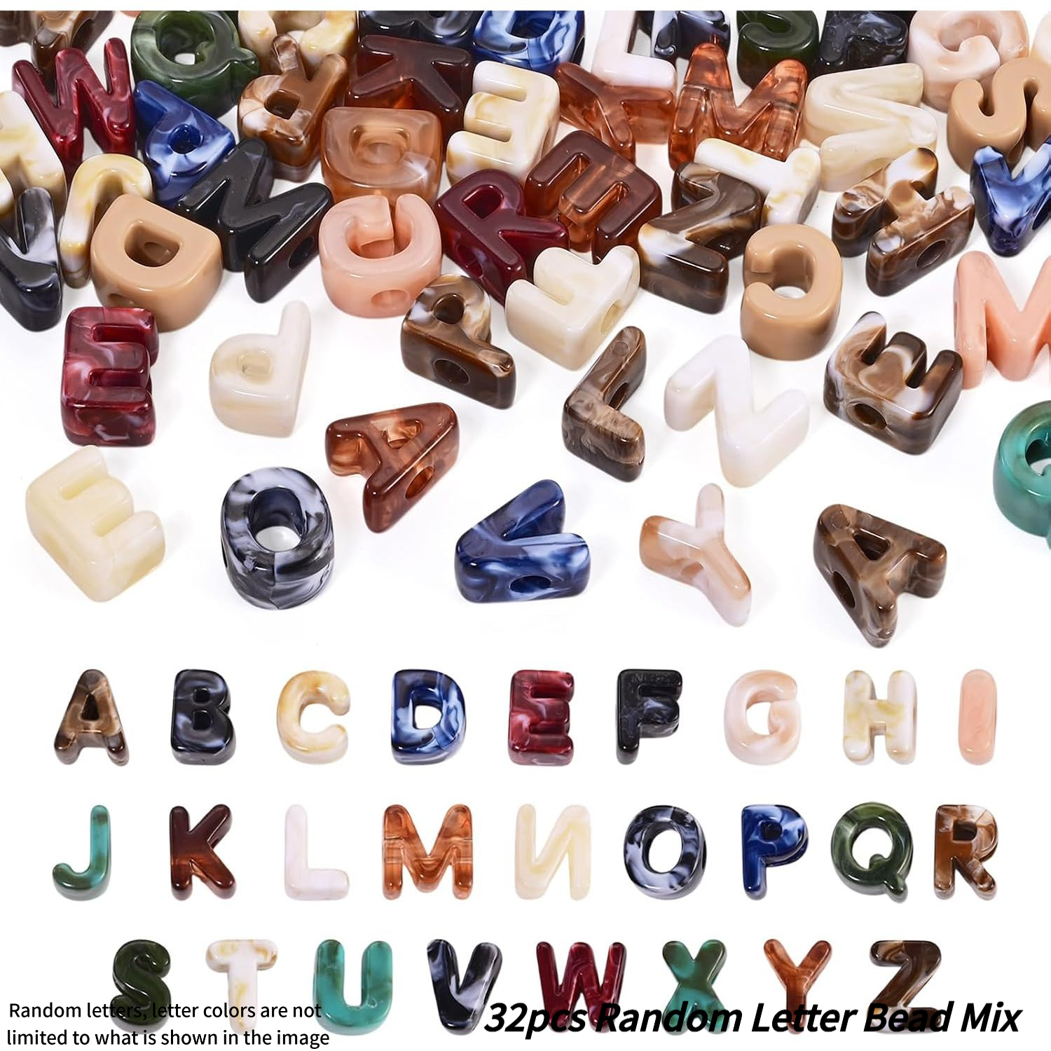 TEMU 32pcs Of 20mm Marble Acrylic Letters, Mixed Colors (includes Colors), Sold In Bulk, Used For Clothing Decorations, Handmade Jewelry Materials,