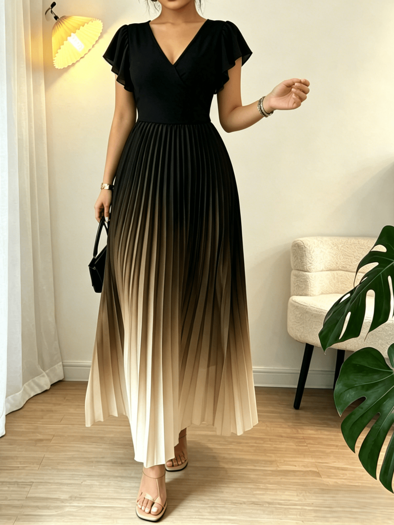 slim fit dress slacks Flow & Flare Georgette Cape Dress – mdethnicwear main image 0