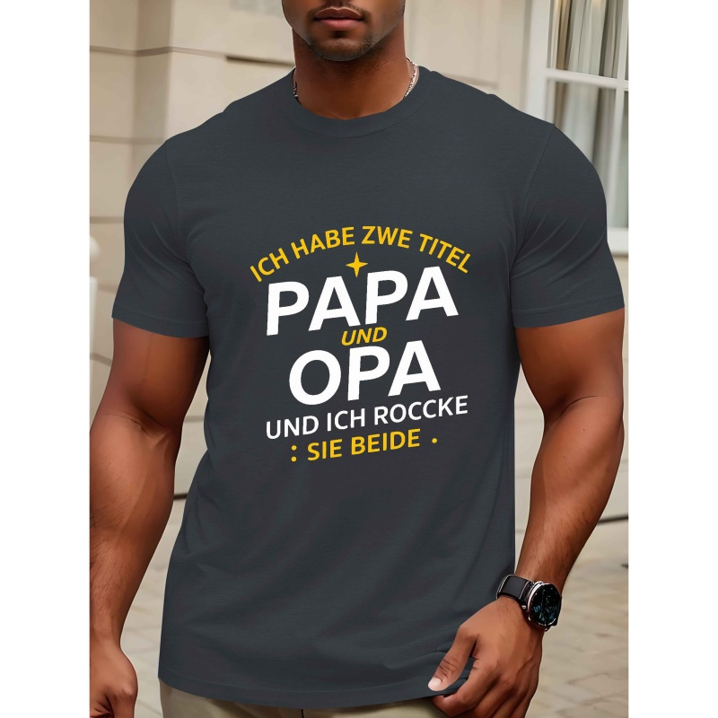 

Papa Opa Geometric Print T-shirt For Men, Casual Polyester Short Sleeve Tee For Summer, Machine Washable