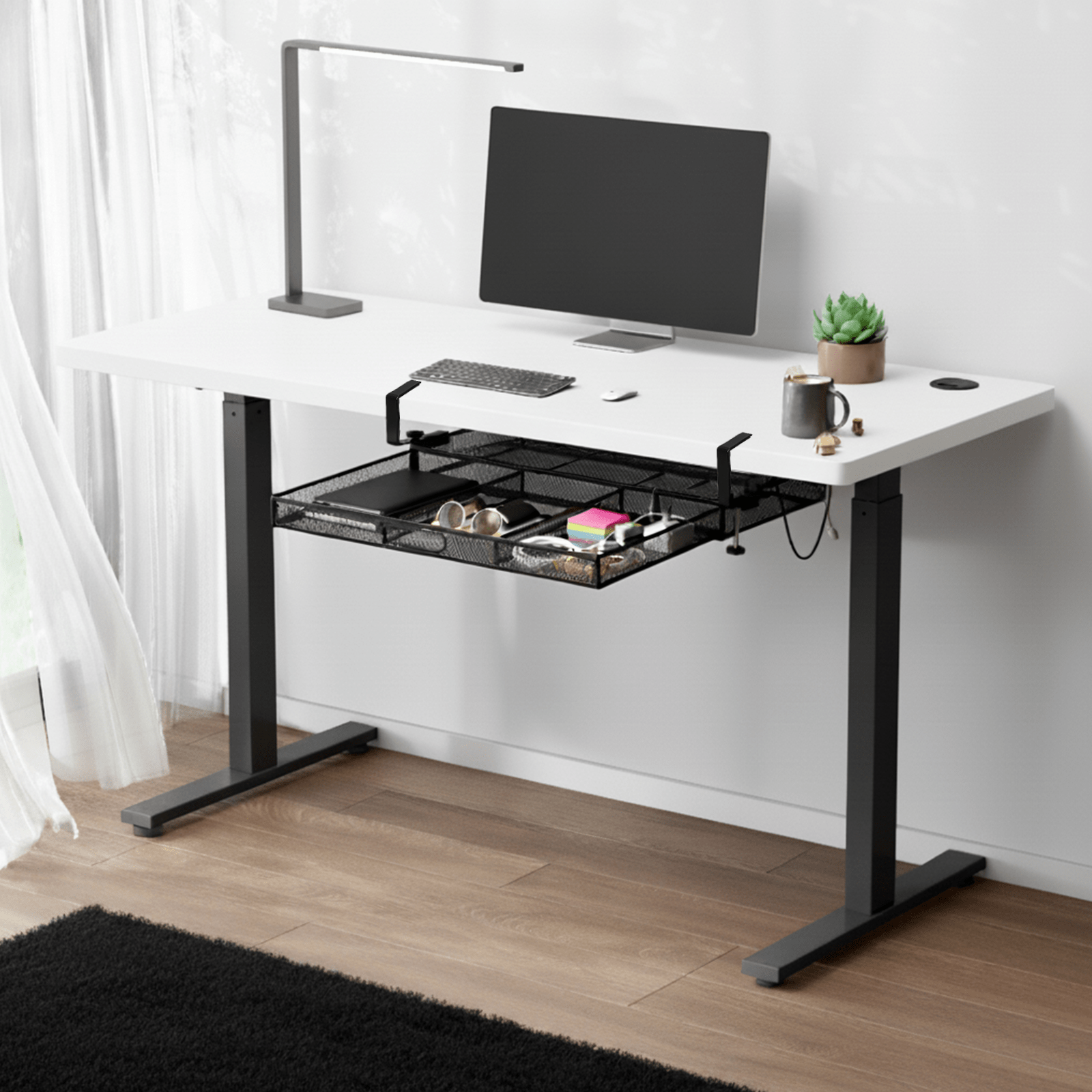 Metal Under Desk Cable Management Tray, No Drill Wire Organizer