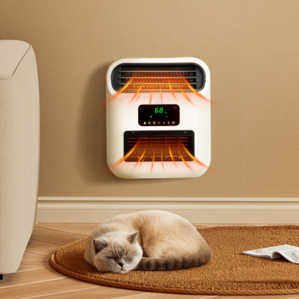 Electric Space Heater, 1500w Fast Heating, Wall Mount Or Floor Use, 3 Heat Settings, 12h Timer, -over Switch & Protection, For Indoor Use In Bedroom, Office, Home