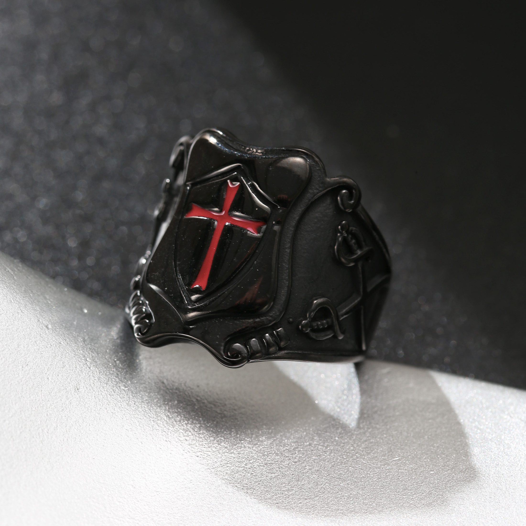 Image of 2 Colors Vintage Templar Cross Shield 304l Stainless Ring For Men, Trendy Fashion Style Wide Band, Dark Gothic Streetwear Accessory