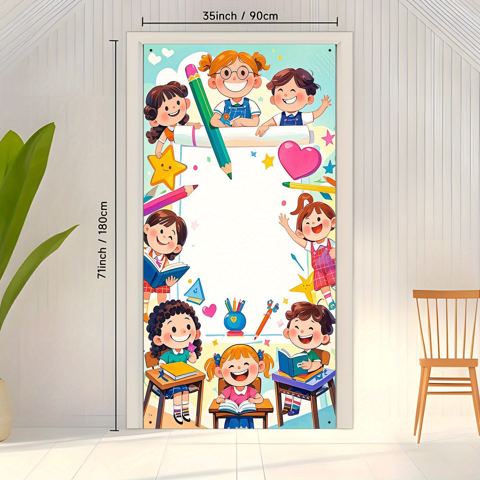 TEMU Party Banner Parly Banner 1pc (35*70 Inches / 90*180cm), Polyester Material, Multipurpose Door Frame Banner For Back-to- - Blank Area In Middle