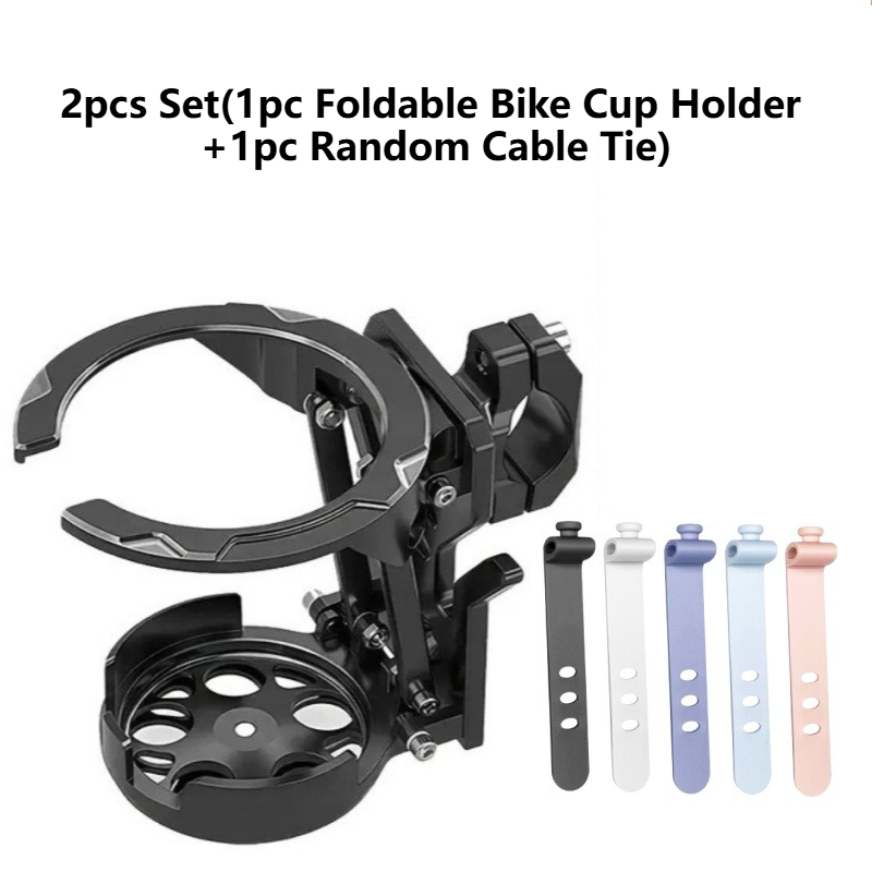 TEMU Set van 2 stuks (1x snelkoppeling opvouwbare fietsbekerhouder + 1x willekeurige kabelbinder), 360° draaibare bidonhouder met afneembare klem,