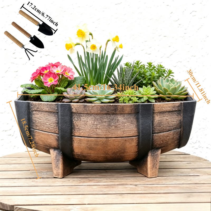 TEMU 1 Set Blumentöpfe [Spezielle Balkon-Landschaftsblumentöpfe] Vintage Blumentöpfe mit Beinen und 3-teiliges Pflanzwerkzeug, geeignet für grüne