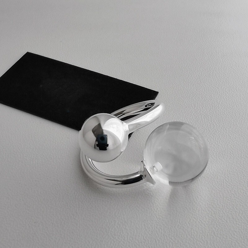 TEMU Adjustable Open Double Ball Ring - Minimalist K- Plated Ball Joint Finger, Elegant Suitable For Daily Wear, Vacation, Gift, Versatile Accessory