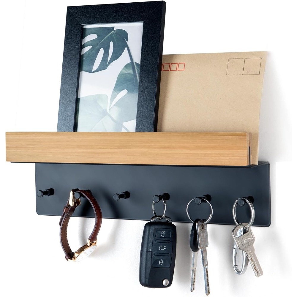 Image of Wall-mounted Key Organizer, Mail Holder, And Key Shelf For Hallway Decoration, Featuring Stainless Steel Hooks