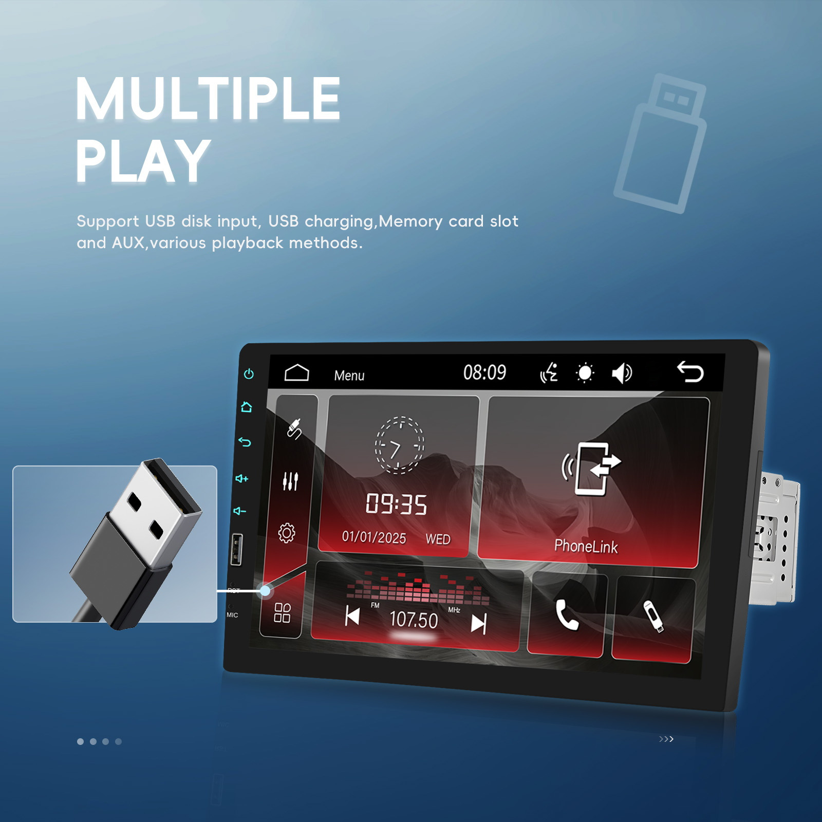 9-Inch 1DIN Touch Screen Car Stereo Radio with Wired Mirror Link MP5 Multimedia Player Support Wireless, FM Radio, USB, EQ, Steering Wheel Control for Car Supports multiple languages+Rearview Camera(optional), Vehicle Entertainment System, Indash Receiver, Sleek Dashboard Unit, Touch Screen Display, Sturdy Mounting, Durable Construction, Eq Audio System, USB Compatible Player, Car Enthusiasts, Techsavvy Users
