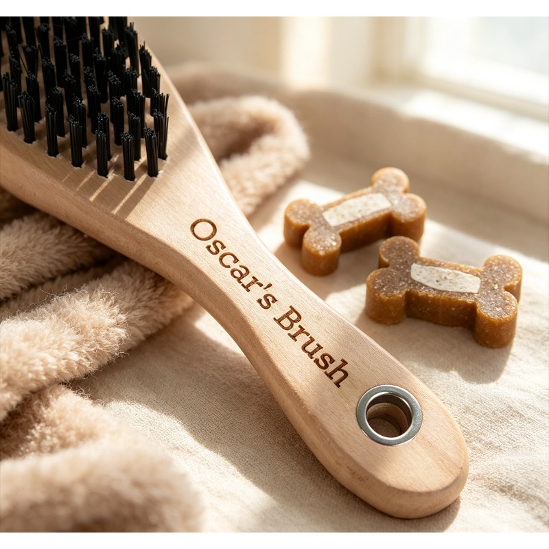 TEMU 1pc Personalized Custom Name Wooden Pet Comb Single Row Grooming Brush For Custom Text Solid Wood Handle Efficient Fur Remover Custom Keepsake