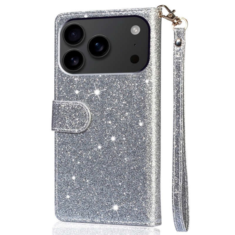 TEMU Phone Case - Trendy Glitter Powder Leather Case With A Zipper And Short Strap For Iphone Air 17 Pro Plus 15 14 13 12 11, Designed To Prevent