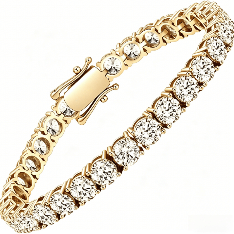 Tennis Bracelet, Laboratory Cultivated Women's Tennis Bracelet Titanium Alloy Plated with 18K Gold Plated, Men's Round Cut Bracelet Jewelry Gift, Father's Day Gift!