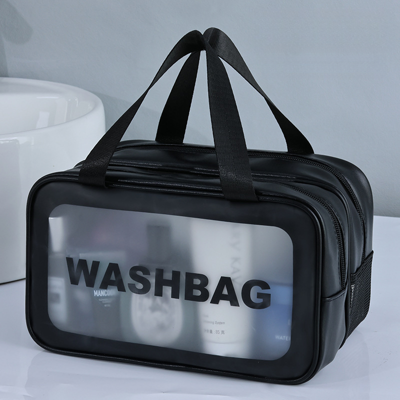 TEMU Trousse de maquillage transparente en PU à double couche avec séparation sec-humide pour homme et femme, organisateur de cosmétiques portable,