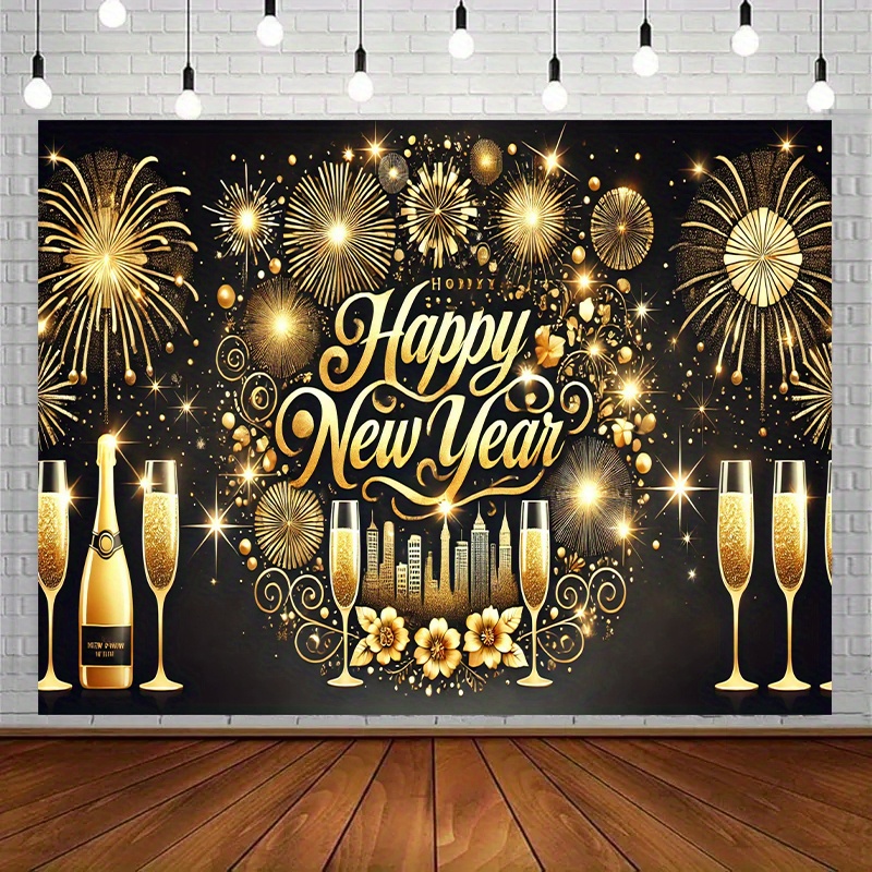 TEMU 2d Flat, 1pc Happy New Year Backdropgold Fireworks Backdropnew Year Thememultiple Sizes2d Flatsuitable For Party Decorationused For Holiday