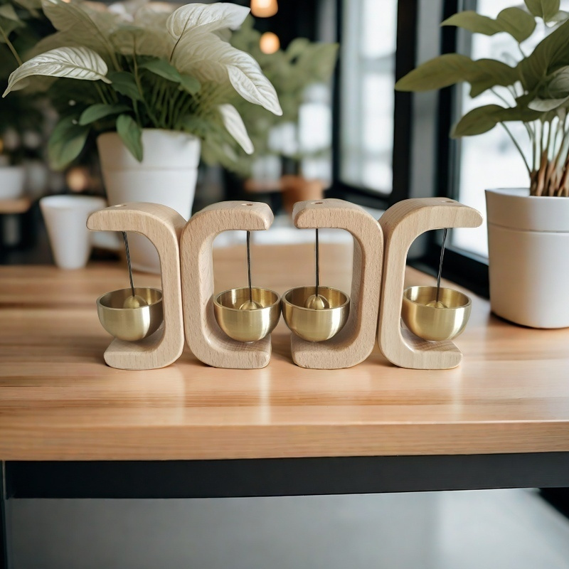 1pc campana     de sanación, gancho de madera con campana de   creativa, timbre de puerta vertical para alarma de entrada de tienda,   colgante decorativo para el hogar, sin pluma, material de madera artificial detalles 5