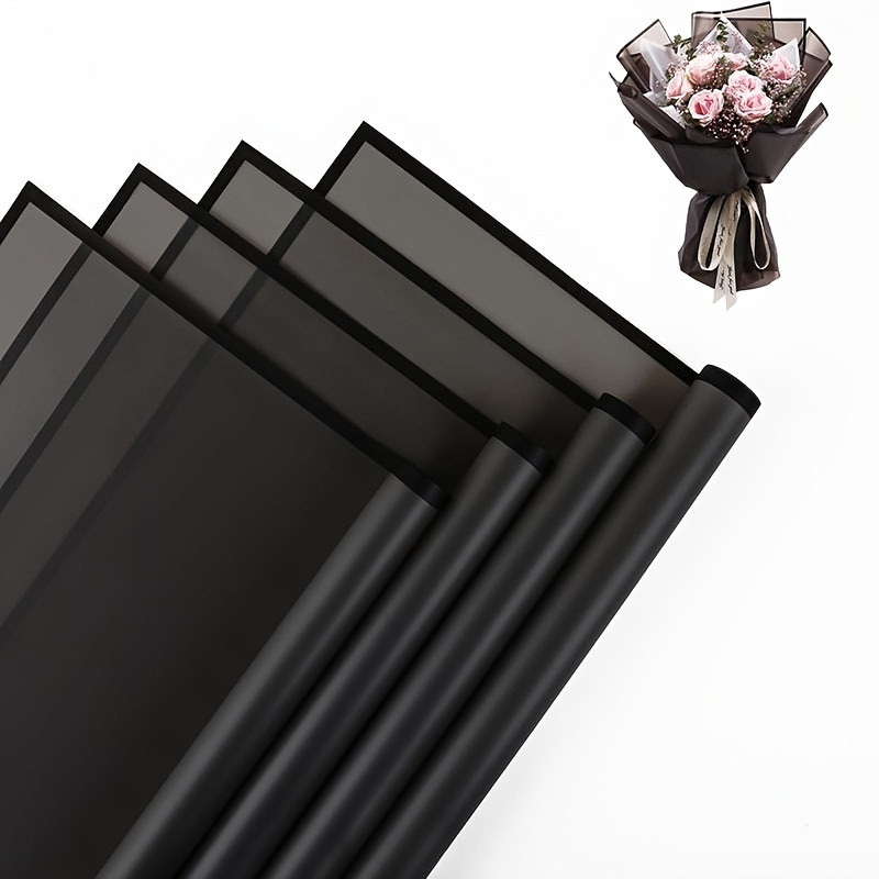 TEMU Black Floral Wrapping Paper With Semi-transparent Waterproof Plastic Sheets Featuring Magic Edges, Ideal For Bouquets, Roses, Weddings, And .