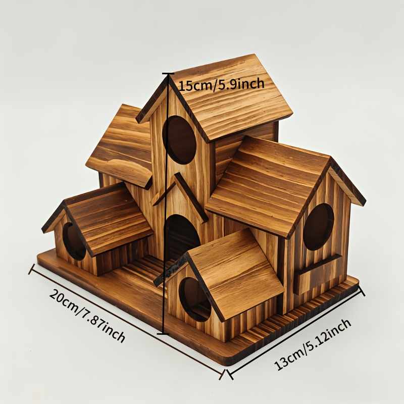 6-room Wooden Bird House Suitable For Hummingbirds, , - Wood Hanging Garden With Separate Rooms & Feeder, Outdoor Nesting Box For Birds, Country Style Bird Shelter For