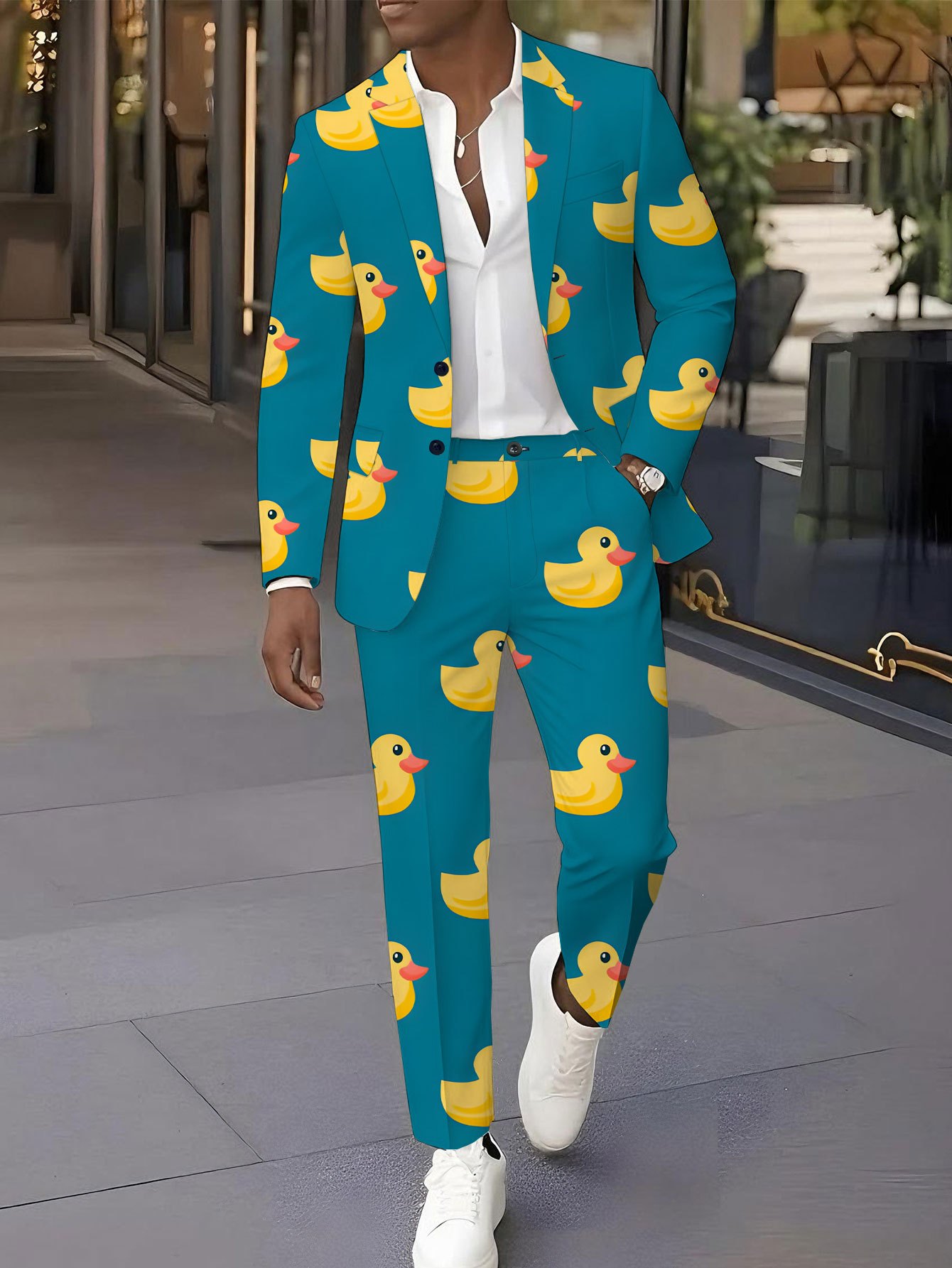 Suit + Trousers Set with  , Trendy Print Suit Jacket and Pants 2pcs Set, Men S Classic Banquet Wedding Party Outfit Featuring Little   Background Image