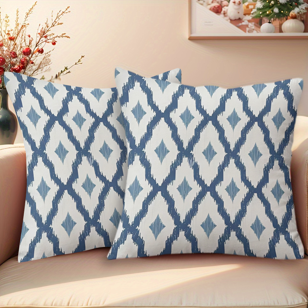 TEMU Juego de 2 fundas de almohada con estampado Ikat azul y , 18x18 pulgadas, fundas de cojín modernas para el hogar con cremallera y lavables a