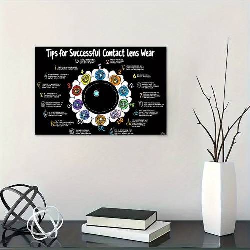 2d flat 1pc funny care guide poster educational tips suitable for wearers retro canvas wall decor with hooks black background for home office bedroom living room gift for lens users 2d flat
