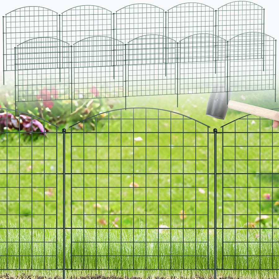 【2d flat】 [2d flat] 10-teiliges metall garten  set mit 12 pfosten, dekorativer netzgitter  mit gebogenem abschluss, tragbarer   für hof, teich und hundezwinger, grün/schwarz