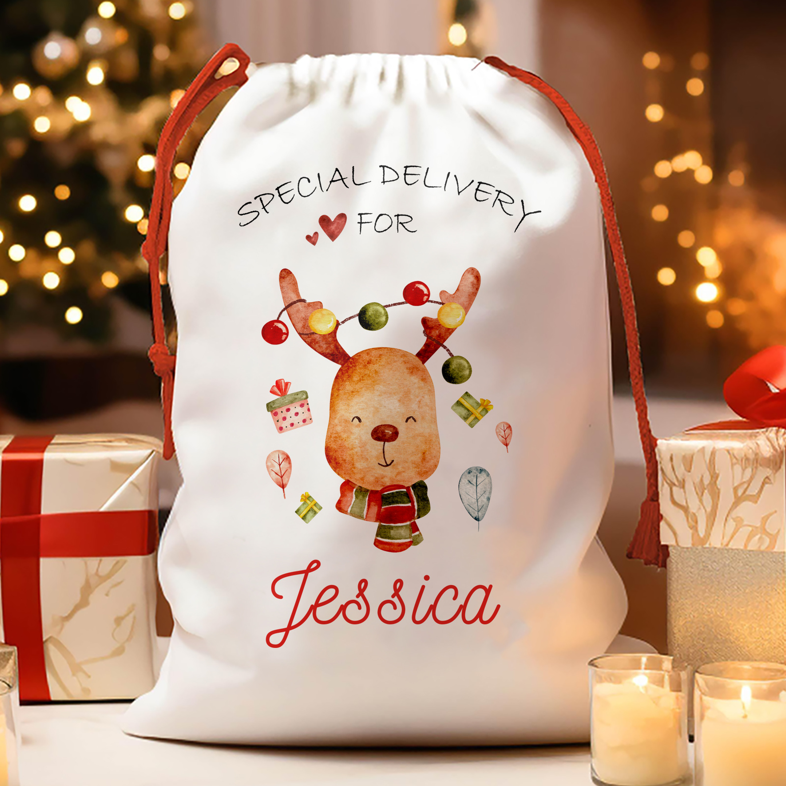 TEMU Regalo para Ella/Él, Bolsa de Papá Noel Personalizada, Bolsa de Regalo Navideña con Personalizado, Bolsas de con Cordón, Bolsa de Papá Noel con