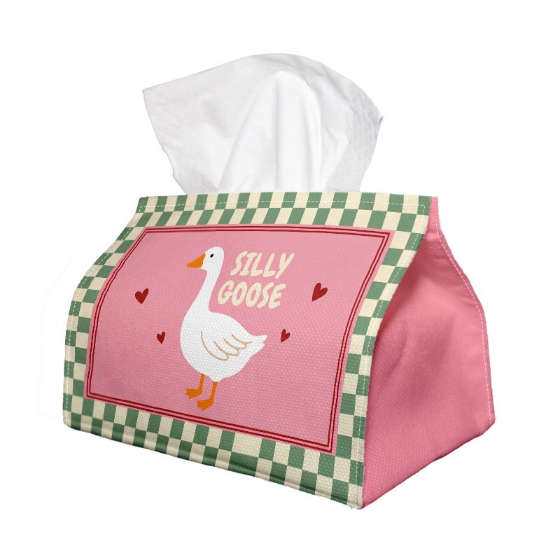 TEMU 1pc Cute Goose-themed Tissue Holder With Pink Checkerboard & Goose - Retro Minimalist Suitable, Car, Christmas Decor, For Parties, Living Room,
