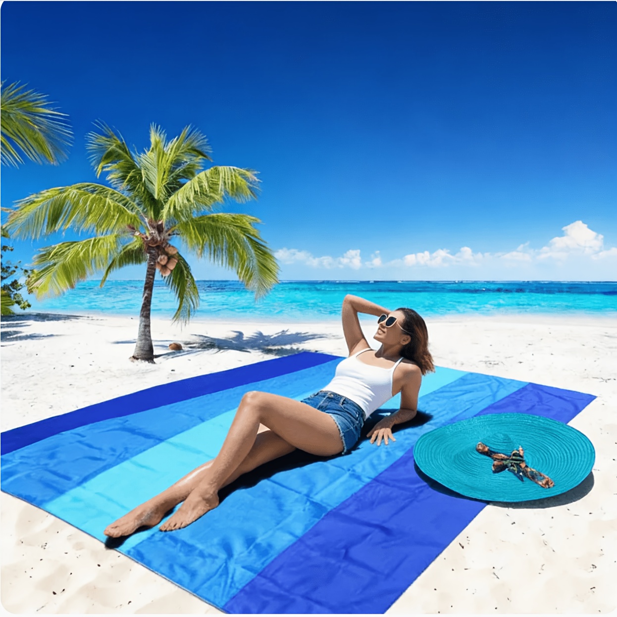 TEMU Tapis de - large pour 5 à 7 personnes, couverture de plage adaptée aux voyages , au camping, à la randonnée, léger et résistant à l'humidité |