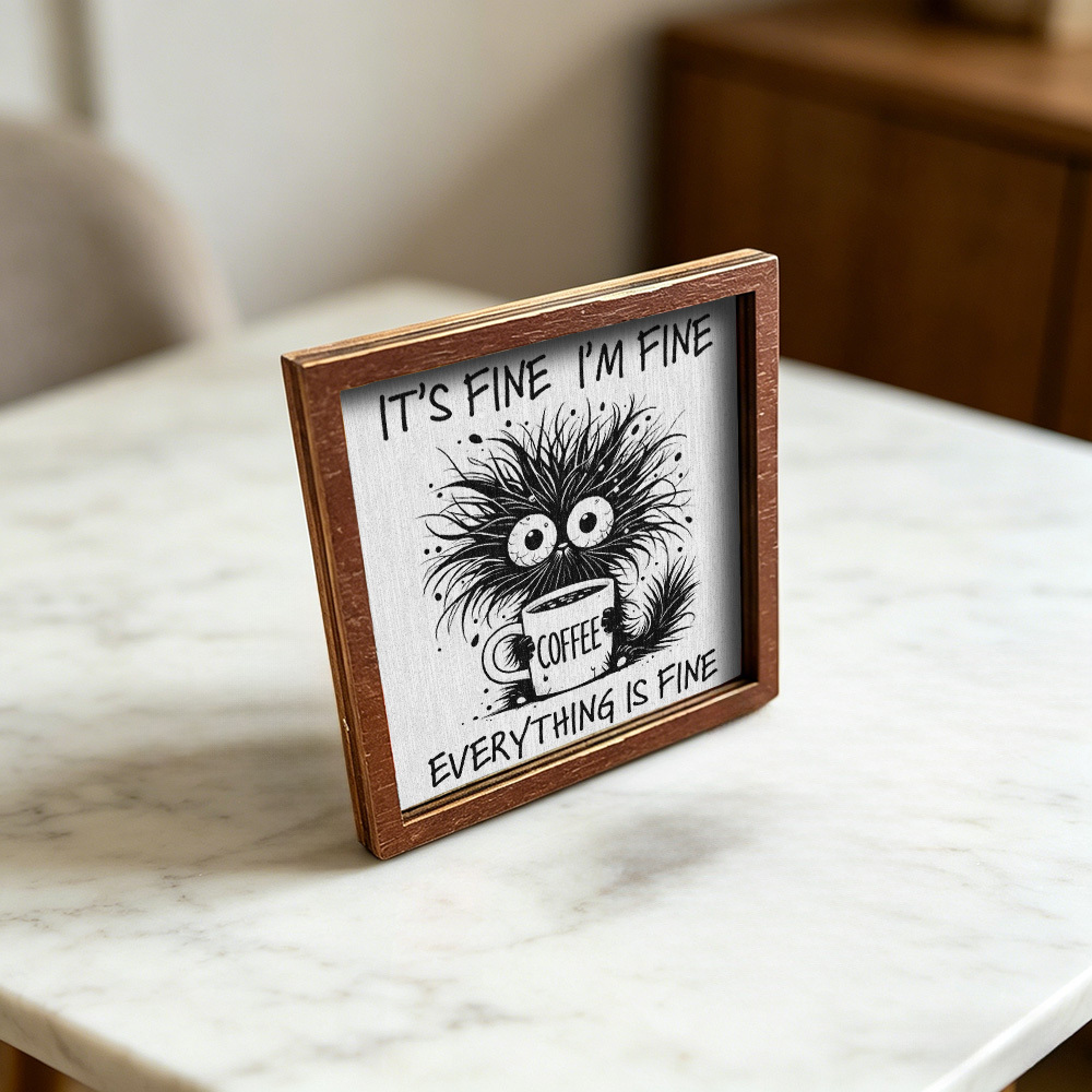 TEMU 1pc Wooden Fridge Magnet, Black And White Illustration Design, Cute Coffee Cup Holding Shape, Humorous Text Decoration, Refrigerator Door Decor,