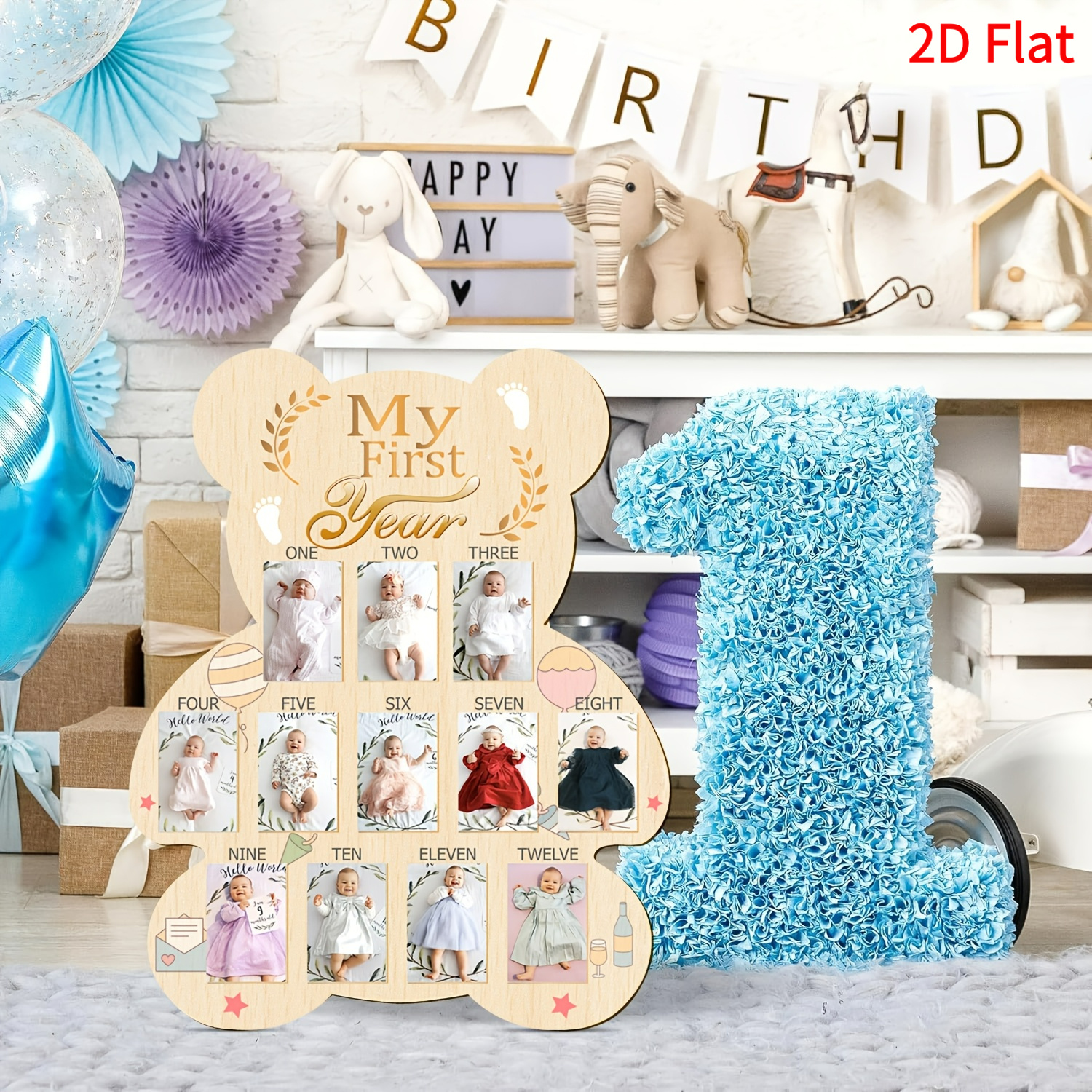 2D Printed Wooden Baby's First Year Growth Milestone Photo Frame