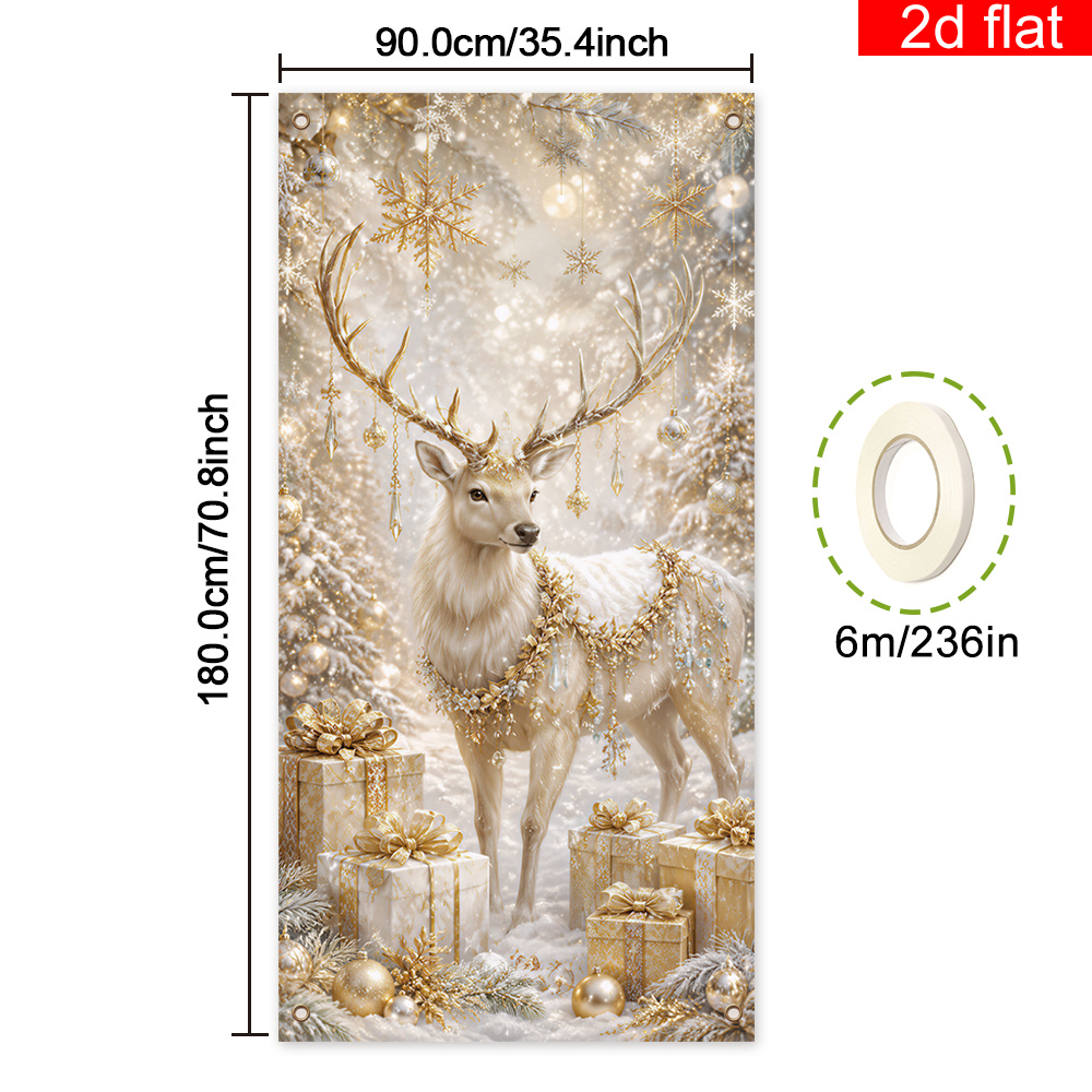 TEMU Bannière de porte 2D plate, 2D plate - Bannière de porte 2D plate, 1pc, Bannière de fête de Noël de Noël, Polyester, Luxe léger Crème Platine