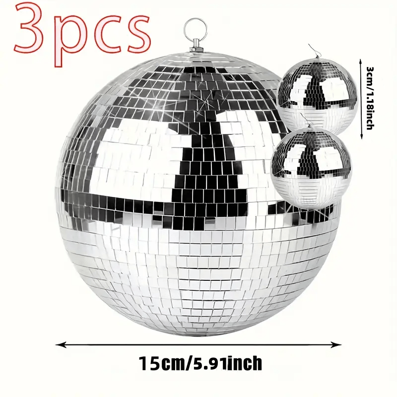 Image of 3pcs Set Of Silver Disco Balls, No Power Required, With Hanging Accessories, Light And Shadow Effects, Suitable For Weddings, Parties, Family Celebrations, Halloween, New Year, And Valentine's Day