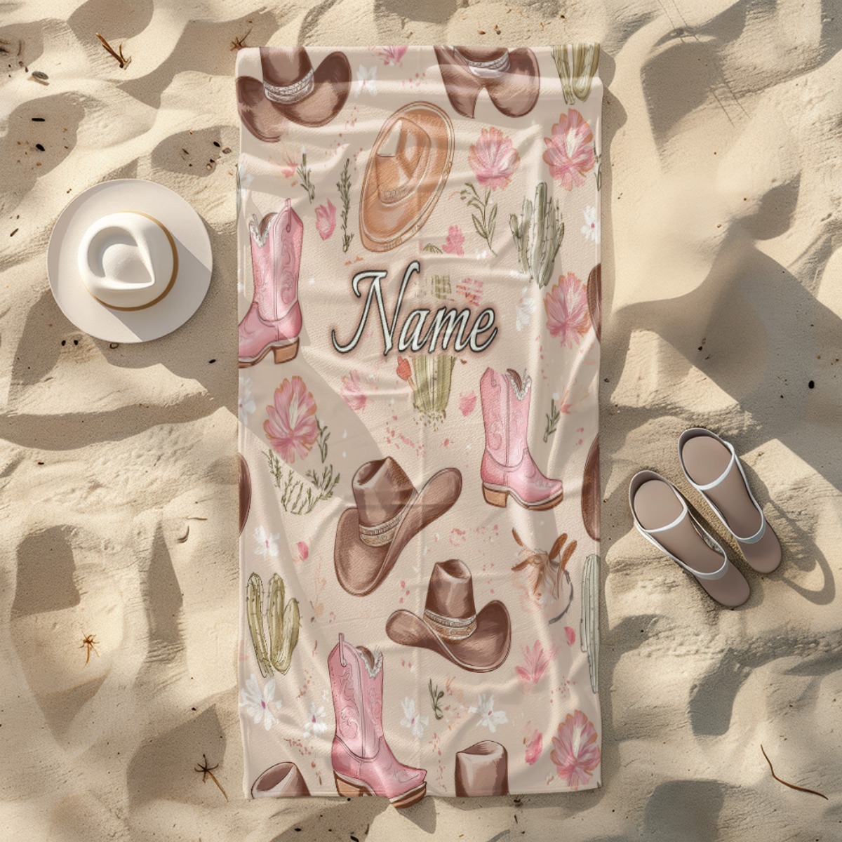 TEMU Custom Name Beach Towel Featuring A Western Cowboy Design - Made From Soft, Ultra-absorbent Microfiber, Lightweight, Ideal For Beach , Parties,
