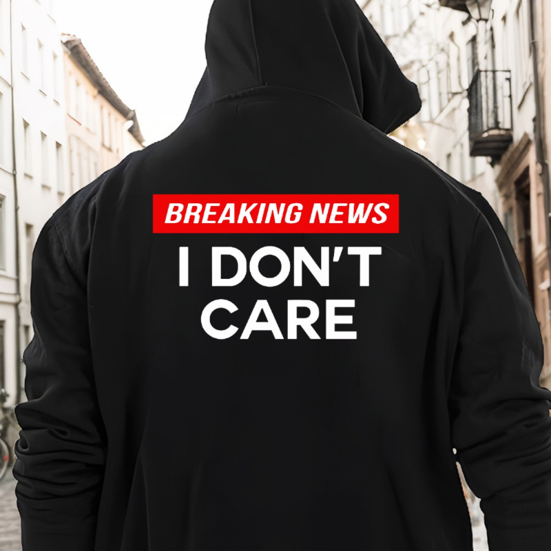 Girls' "I DON'T CARE" Graphic Hoodie - 50% Cotton 50% Polyester Blend Lightweight Pullover, Regular Fit Long Sleeve Hooded Sweatshirt for Autumn/Winter, Machine Washable Casual Outdoor Wear