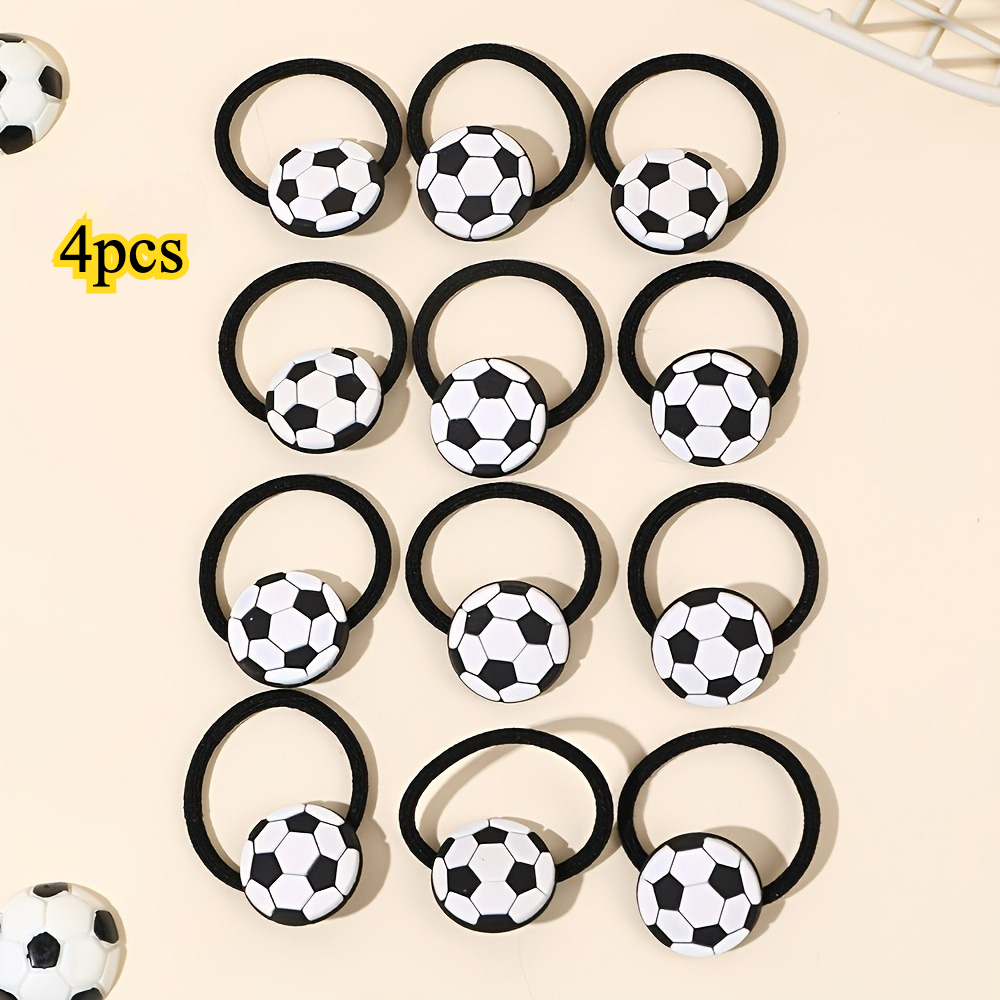 TEMU 4pcs Football Hair Tie Set, Black And White Football Elastic Hair Rope, Sports Hair Additions, Very Suitable For Football Practice, Game Day,