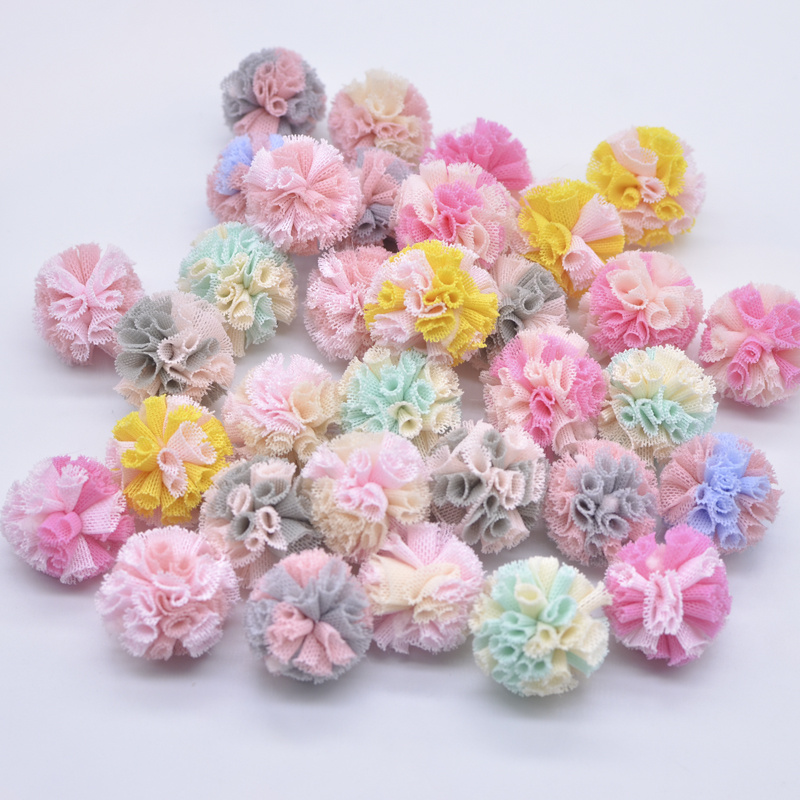 50pcs 2.5cm/0.98inch Two-color Elastic Mesh Chiffon Ball For Diy Clothes Hat Shoes Crafts Sewing Patches Handmade Headwear Bow Decor Accessories