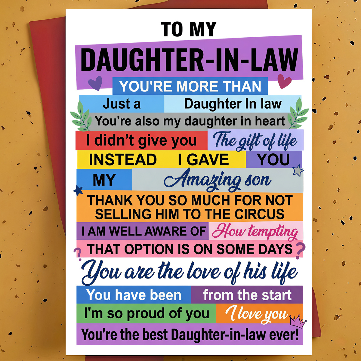 TEMU 1pc Funny Birthday Greeting Card For Daughter-in-law New Daughter-in-law – Modern Typographic Graphic Design, Humorous Card, With Envelope