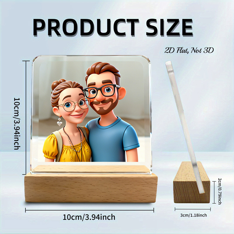 TEMU Placa acrílica 2D con 1 marco de fotos personalizable y base de madera, adecuada para bricolaje en escritorio, mesita de noche, . Un regalo