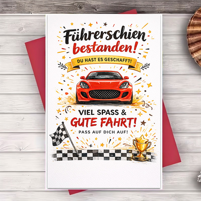 E-shop Fahrausbildung Glückwunsch Karte | 2D Thema für Freund, Partner, Kollegen Feier, Abschlussgeschenk, Papier Grußkarte